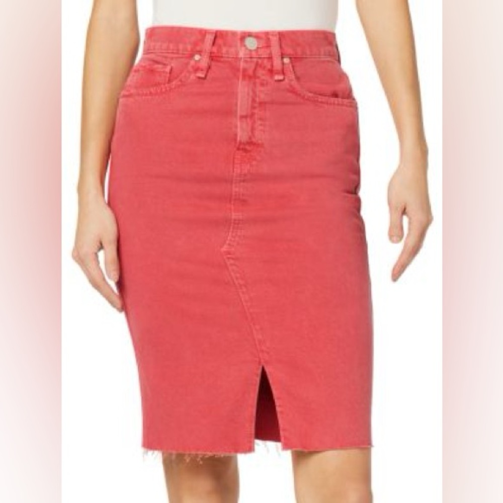 Hudson Reconstructed Jeans Muted Red Shirt Denim Raw Hem Skirt